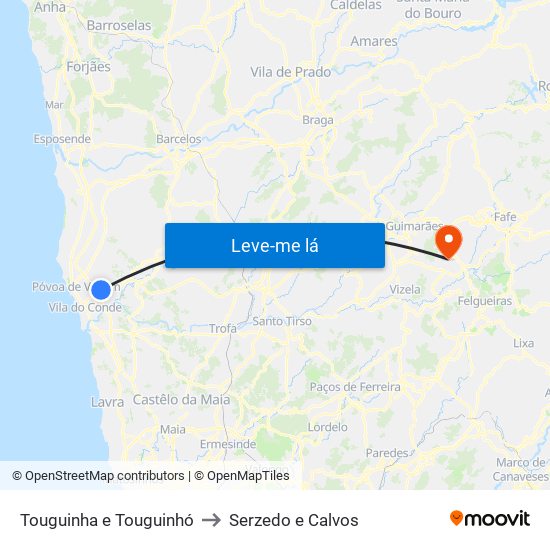 Touguinha e Touguinhó to Serzedo e Calvos map