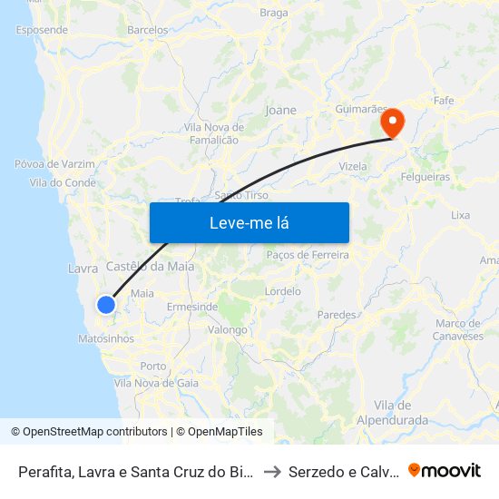 Perafita, Lavra e Santa Cruz do Bispo to Serzedo e Calvos map