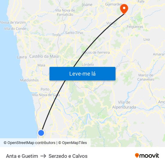 Anta e Guetim to Serzedo e Calvos map