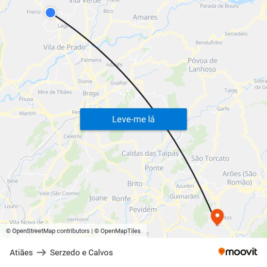 Atiães to Serzedo e Calvos map