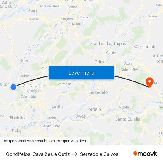 Gondifelos, Cavalões e Outiz to Serzedo e Calvos map