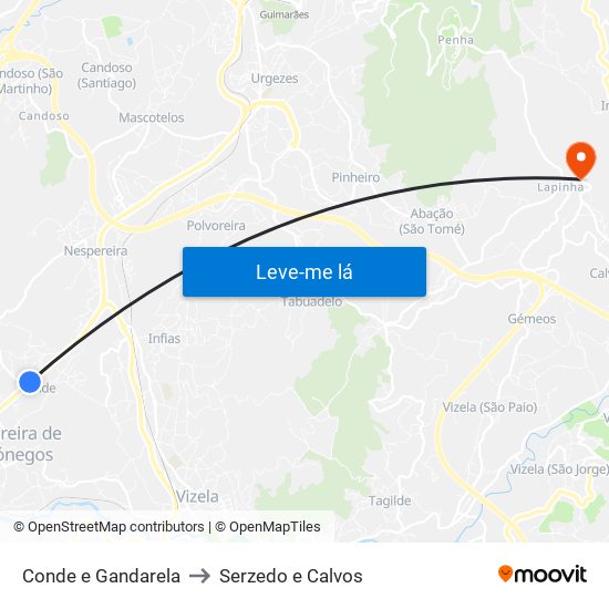 Conde e Gandarela to Serzedo e Calvos map
