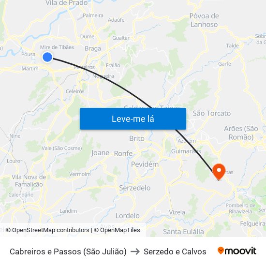 Cabreiros e Passos (São Julião) to Serzedo e Calvos map