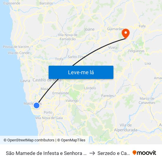 São Mamede de Infesta e Senhora da Hora to Serzedo e Calvos map