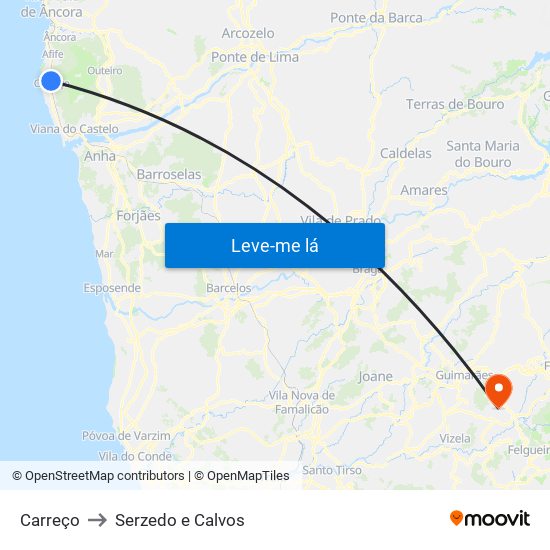 Carreço to Serzedo e Calvos map