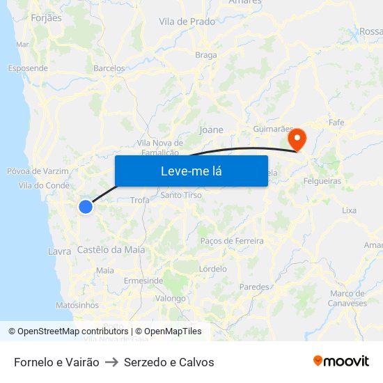 Fornelo e Vairão to Serzedo e Calvos map