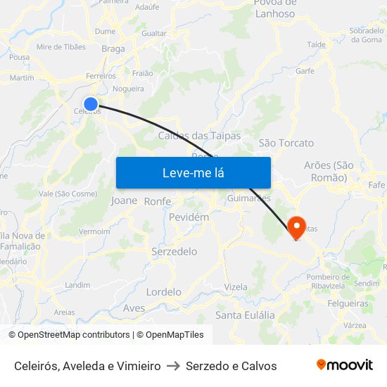 Celeirós, Aveleda e Vimieiro to Serzedo e Calvos map