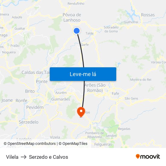 Vilela to Serzedo e Calvos map