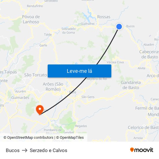 Bucos to Serzedo e Calvos map