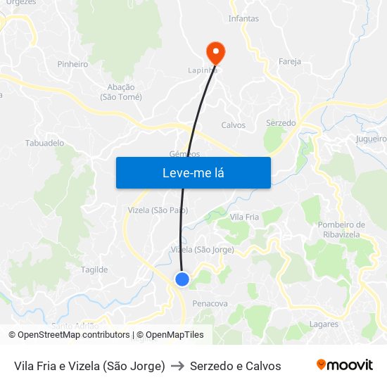 Vila Fria e Vizela (São Jorge) to Serzedo e Calvos map