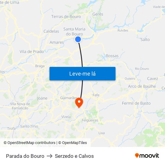 Parada do Bouro to Serzedo e Calvos map