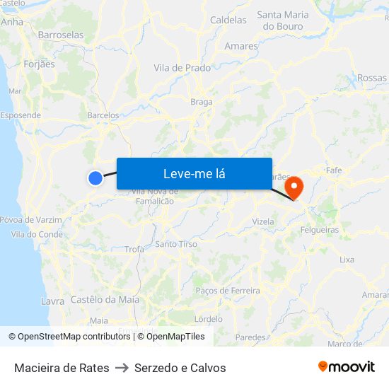 Macieira de Rates to Serzedo e Calvos map