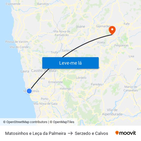 Matosinhos e Leça da Palmeira to Serzedo e Calvos map