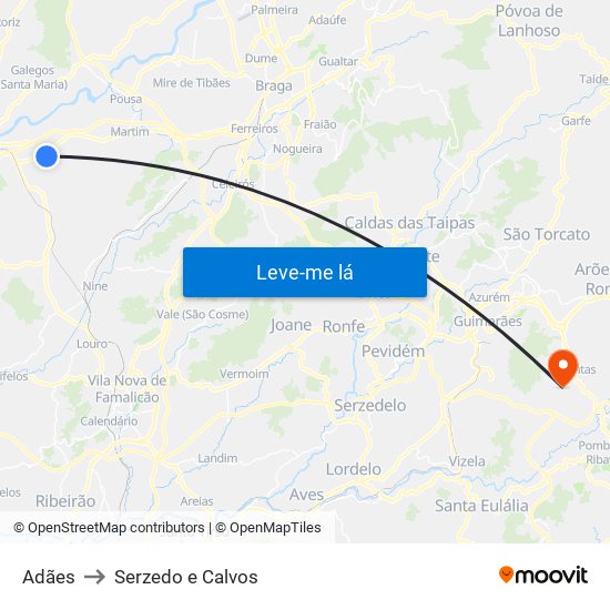 Adães to Serzedo e Calvos map
