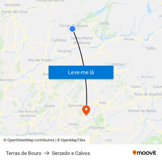 Terras de Bouro to Serzedo e Calvos map