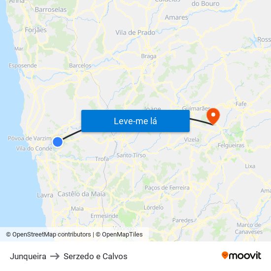 Junqueira to Serzedo e Calvos map