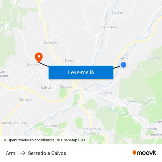 Armil to Serzedo e Calvos map