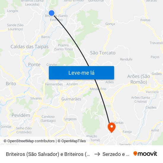 Briteiros (São Salvador) e Briteiros (Santa Leocádia) to Serzedo e Calvos map