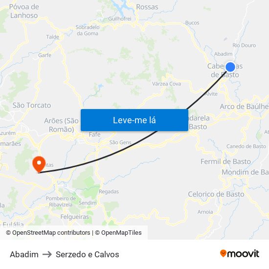 Abadim to Serzedo e Calvos map