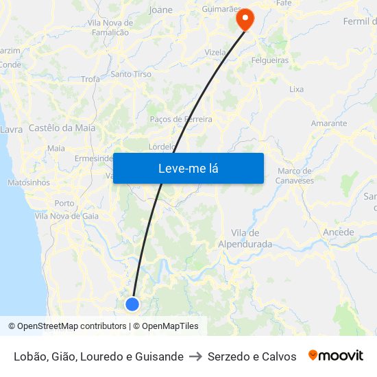 Lobão, Gião, Louredo e Guisande to Serzedo e Calvos map