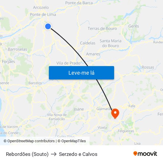 Rebordões (Souto) to Serzedo e Calvos map