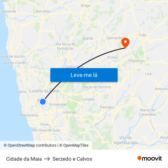 Cidade da Maia to Serzedo e Calvos map