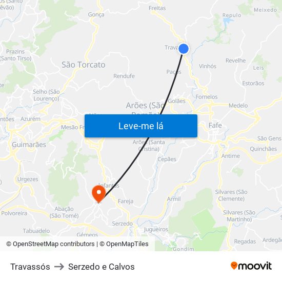 Travassós to Serzedo e Calvos map