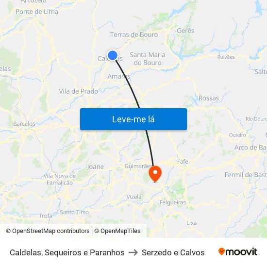 Caldelas, Sequeiros e Paranhos to Serzedo e Calvos map