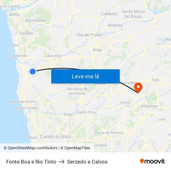 Fonte Boa e Rio Tinto to Serzedo e Calvos map