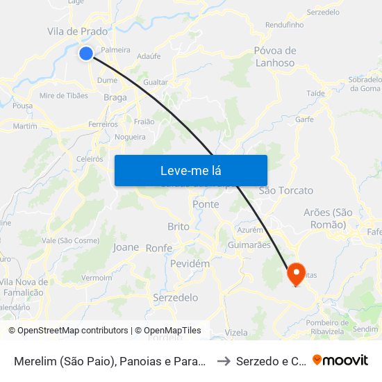 Merelim (São Paio), Panoias e Parada de Tibães to Serzedo e Calvos map