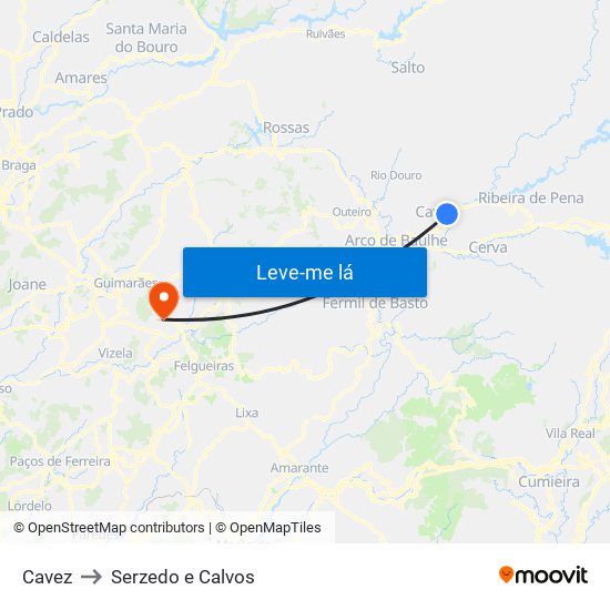 Cavez to Serzedo e Calvos map