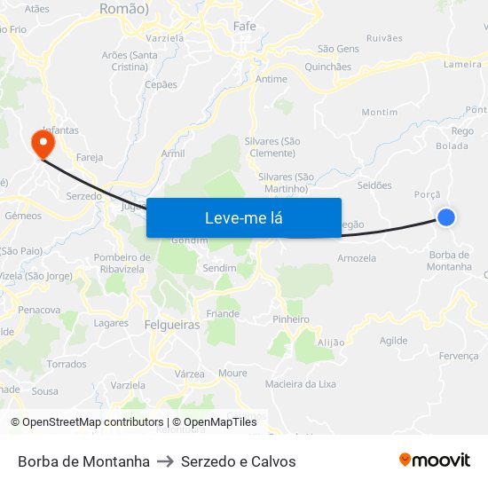 Borba de Montanha to Serzedo e Calvos map