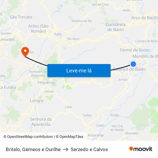 Britelo, Gémeos e Ourilhe to Serzedo e Calvos map