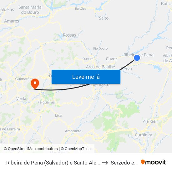 Ribeira de Pena (Salvador) e Santo Aleixo de Além-Tâmega to Serzedo e Calvos map