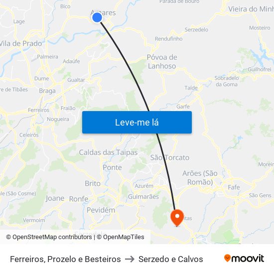Ferreiros, Prozelo e Besteiros to Serzedo e Calvos map