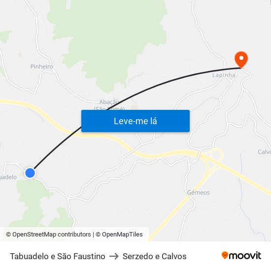 Tabuadelo e São Faustino to Serzedo e Calvos map