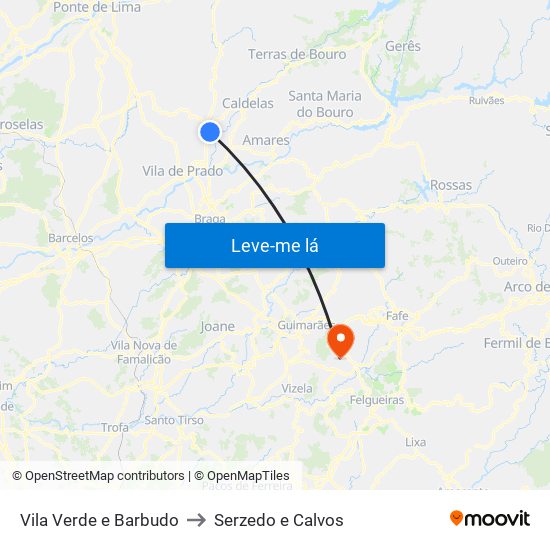 Vila Verde e Barbudo to Serzedo e Calvos map