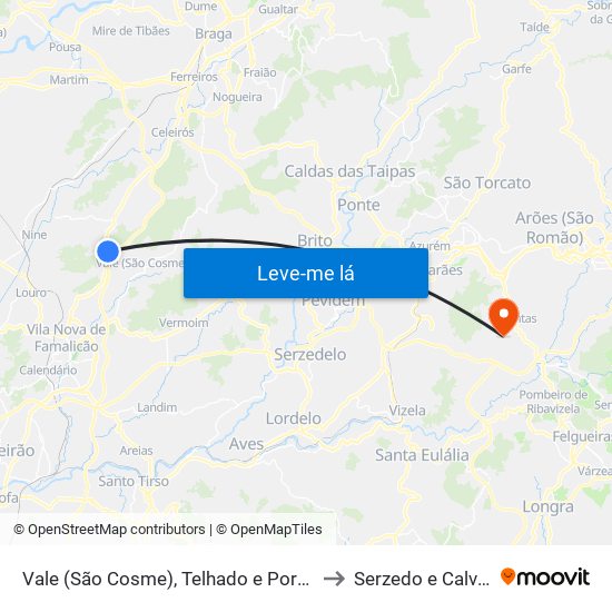 Vale (São Cosme), Telhado e Portela to Serzedo e Calvos map