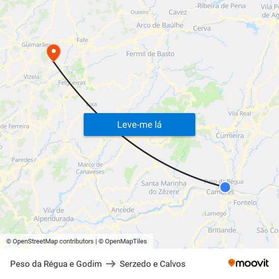 Peso da Régua e Godim to Serzedo e Calvos map