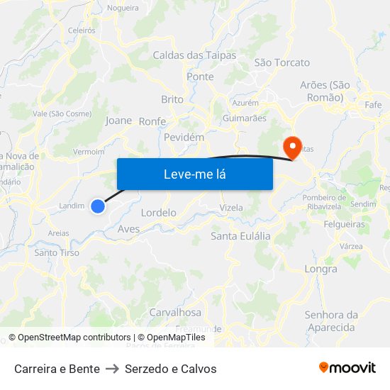 Carreira e Bente to Serzedo e Calvos map