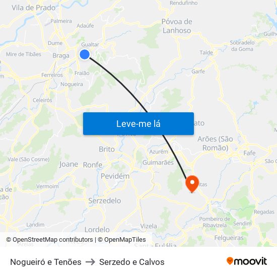 Nogueiró e Tenões to Serzedo e Calvos map