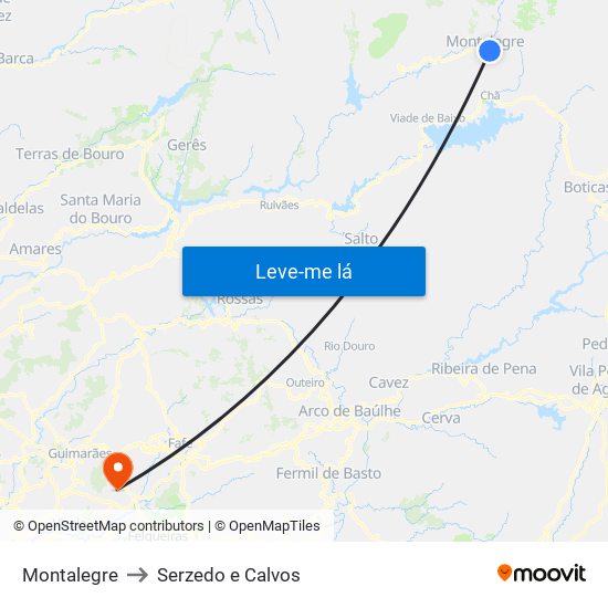 Montalegre to Serzedo e Calvos map