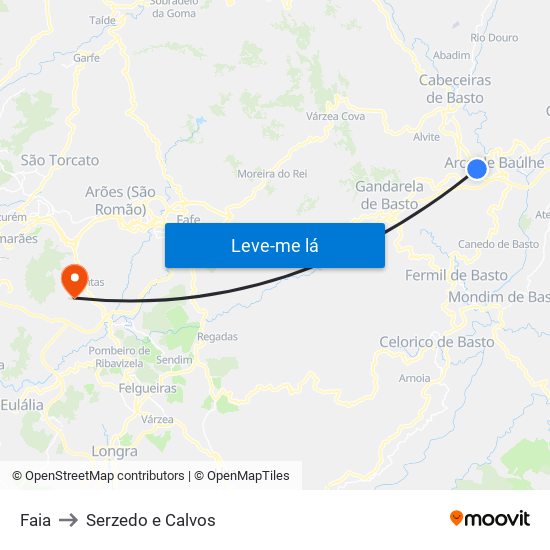 Faia to Serzedo e Calvos map