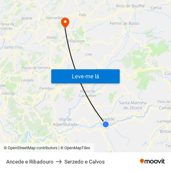 Ancede e Ribadouro to Serzedo e Calvos map