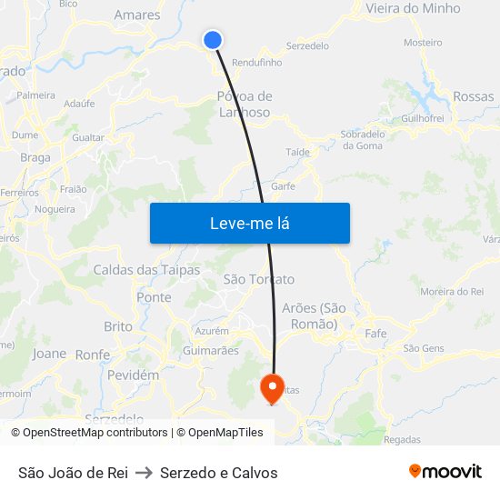 São João de Rei to Serzedo e Calvos map