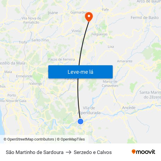 São Martinho de Sardoura to Serzedo e Calvos map