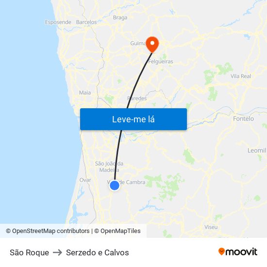 São Roque to Serzedo e Calvos map