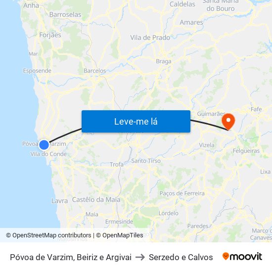 Póvoa de Varzim, Beiriz e Argivai to Serzedo e Calvos map