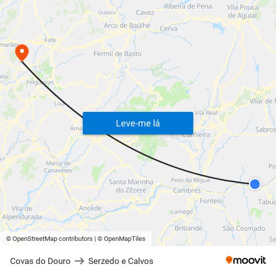Covas do Douro to Serzedo e Calvos map
