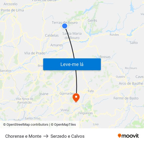 Chorense e Monte to Serzedo e Calvos map